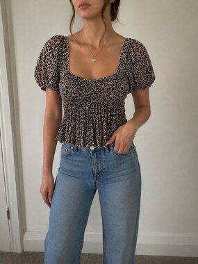 Urban Outfitters Leopard Print Babydoll Top
